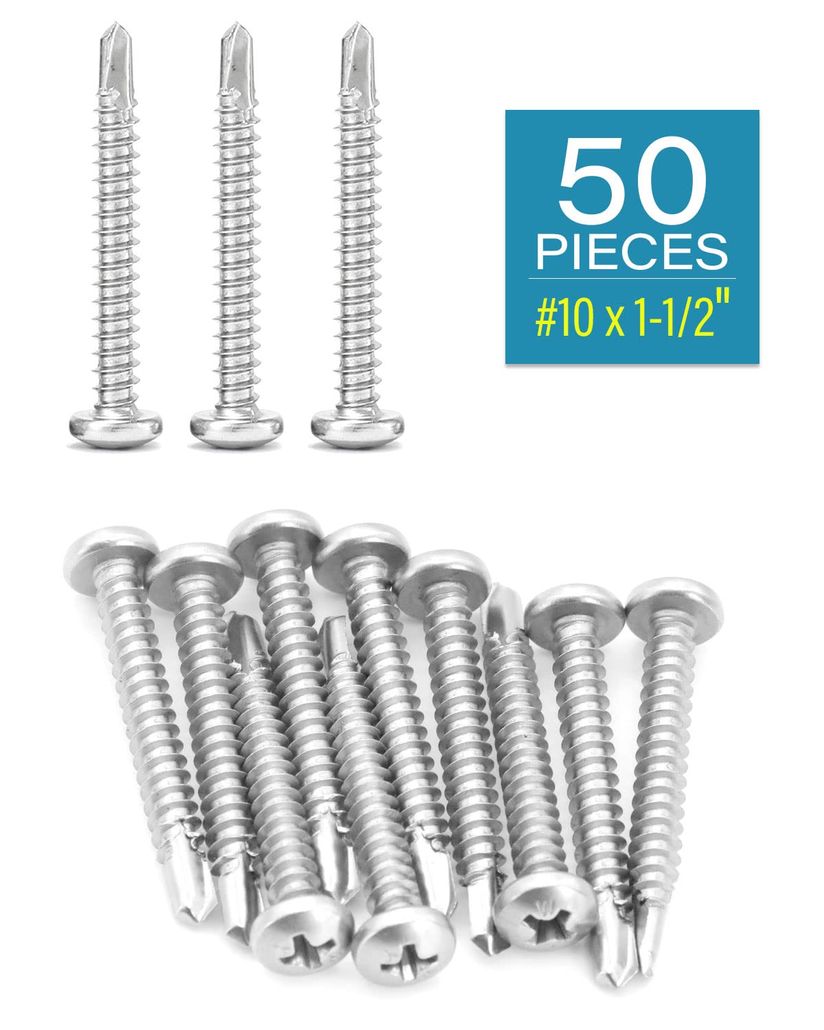 IMScrews #10 x 1-1/2" Self Tapping Pan Phillips Head Screws, 410 Stainless Steel, Pack of 50 - image 2