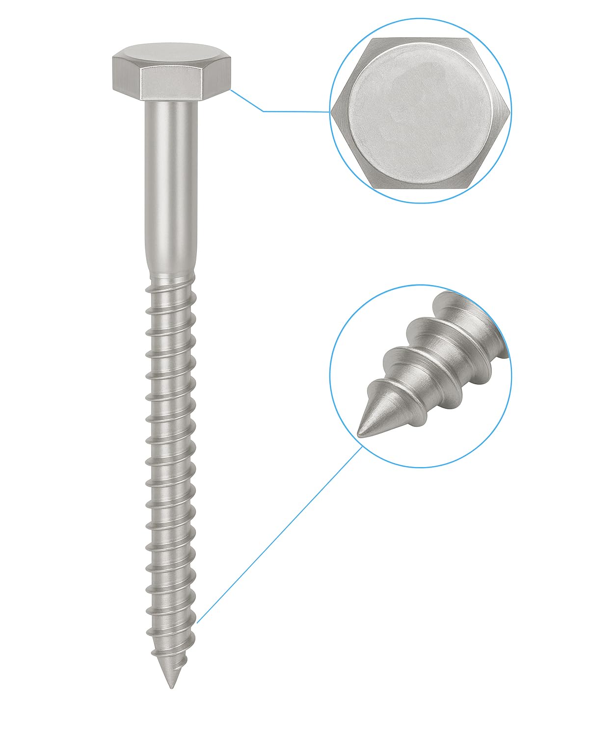 5/16" x 3" Hex Head Lag Screws, 304 Stainless Steel 18-8, Partially Threaded, Pack of 10 - Heavy Duty Wood Screws by IMSCREWS - image 3
