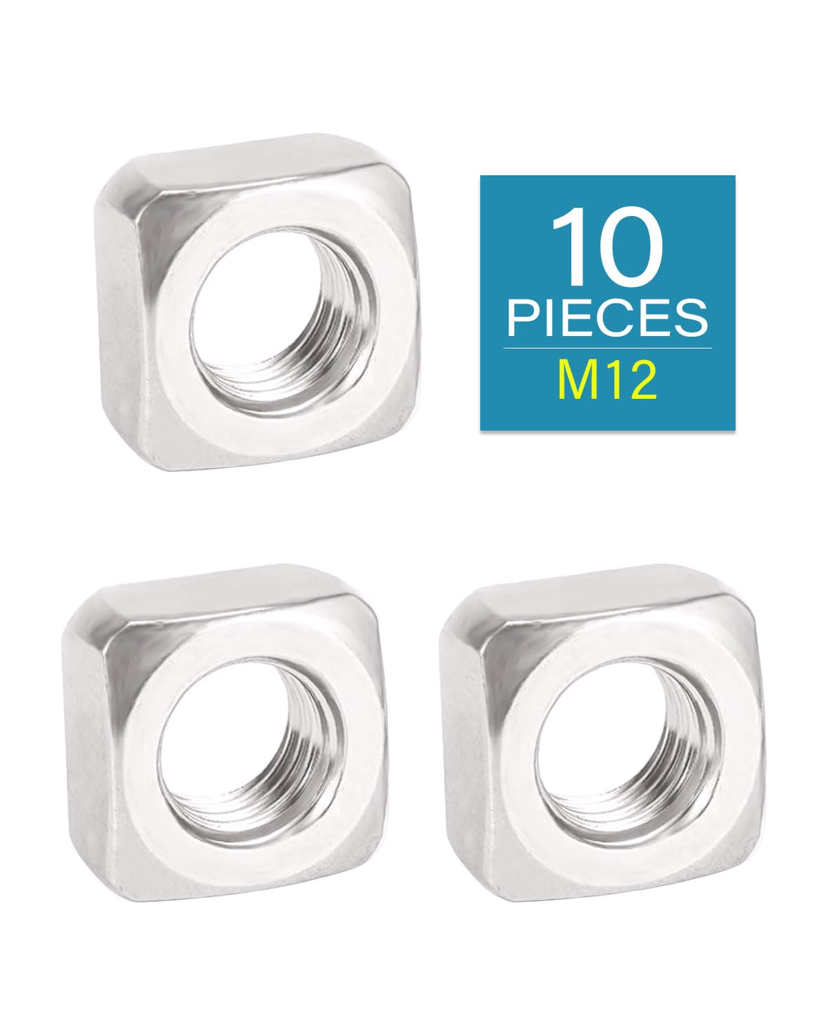 M12-1.75 Square Nuts - IMScrews 304 Stainless Steel Square Nuts - Durable Fasteners for Home Repairs and Professional Engineering Pack of 10 - image 2