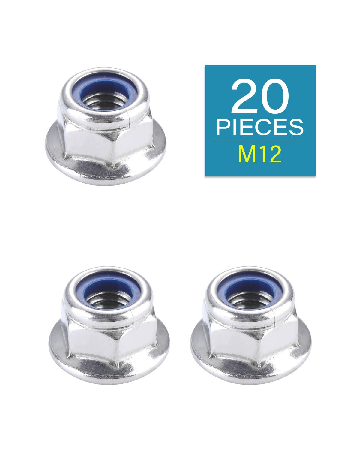 IMSCREWS M12 x 1.75 Flange Nuts, 304 Stainless Steel Hex Nylon Insert Lock Nuts, DIN 6926 Anti-Loosening Metric Fasteners for Automotive and Outdoor, Fits 18mm Socket, Pack of 20 - image 2