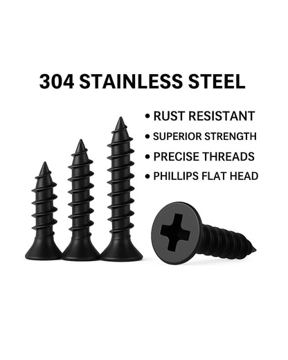 IMSCREWS #8 x 1/2" Short Black Wood Screws (25 Pack), 304 Stainless Steel Flat Head Phillips, Heavy Duty Fasteners for Kick Plates, Thin Metal & Brackets ¡ª Matte Black - image 3
