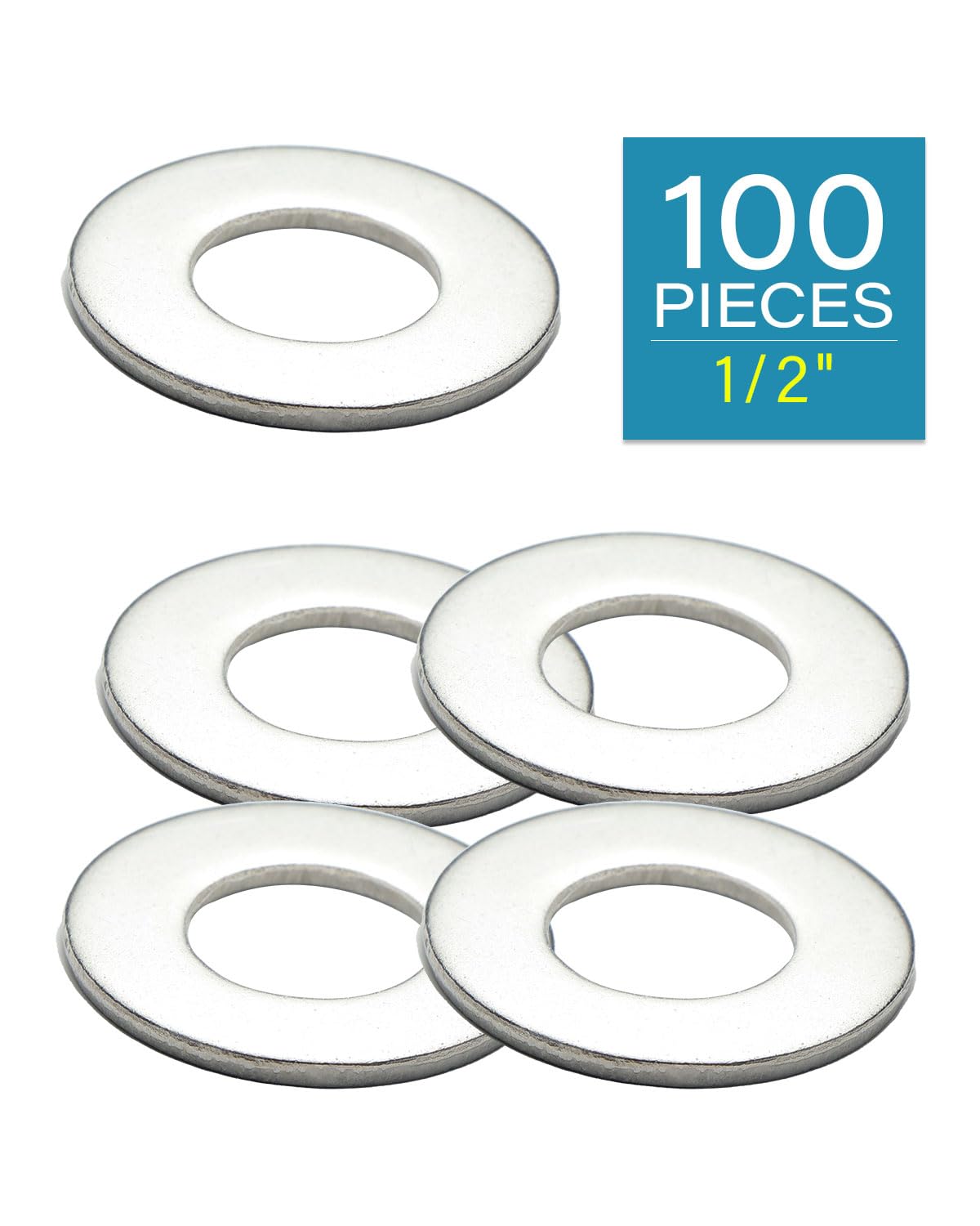 IMScrews 1/2 Inch SAE Flat Washers - Pack of 100 - 304 Stainless Steel Washers for Secure Fastening - image 2