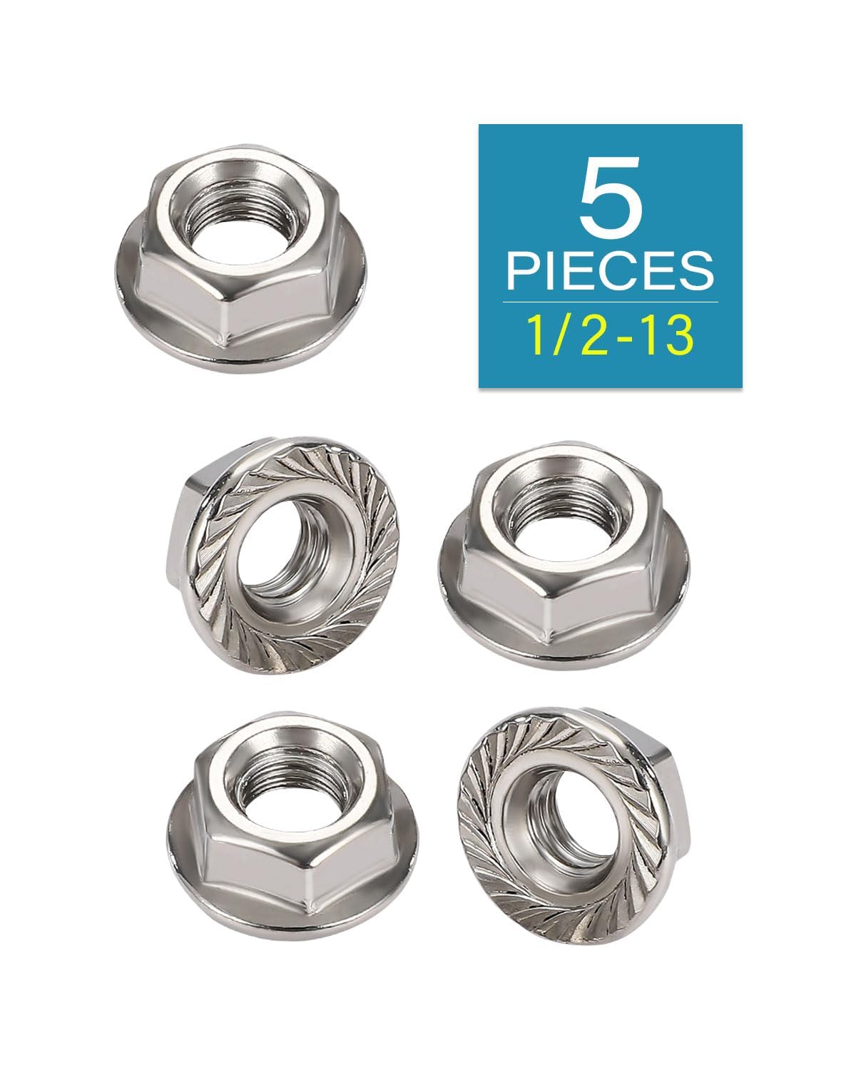 IMScrews 1/2-13 Flange Nuts 304 Stainless Steel Serrated Face Hex Lock Nuts for Heavy Duty Automotive and Construction Projects 5 Pack - image 2
