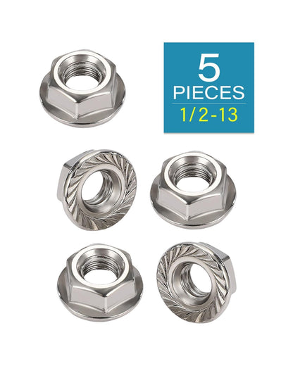 IMScrews 1/2-13 Flange Nuts 304 Stainless Steel Serrated Face Hex Lock Nuts for Heavy Duty Automotive and Construction Projects 5 Pack - image 2