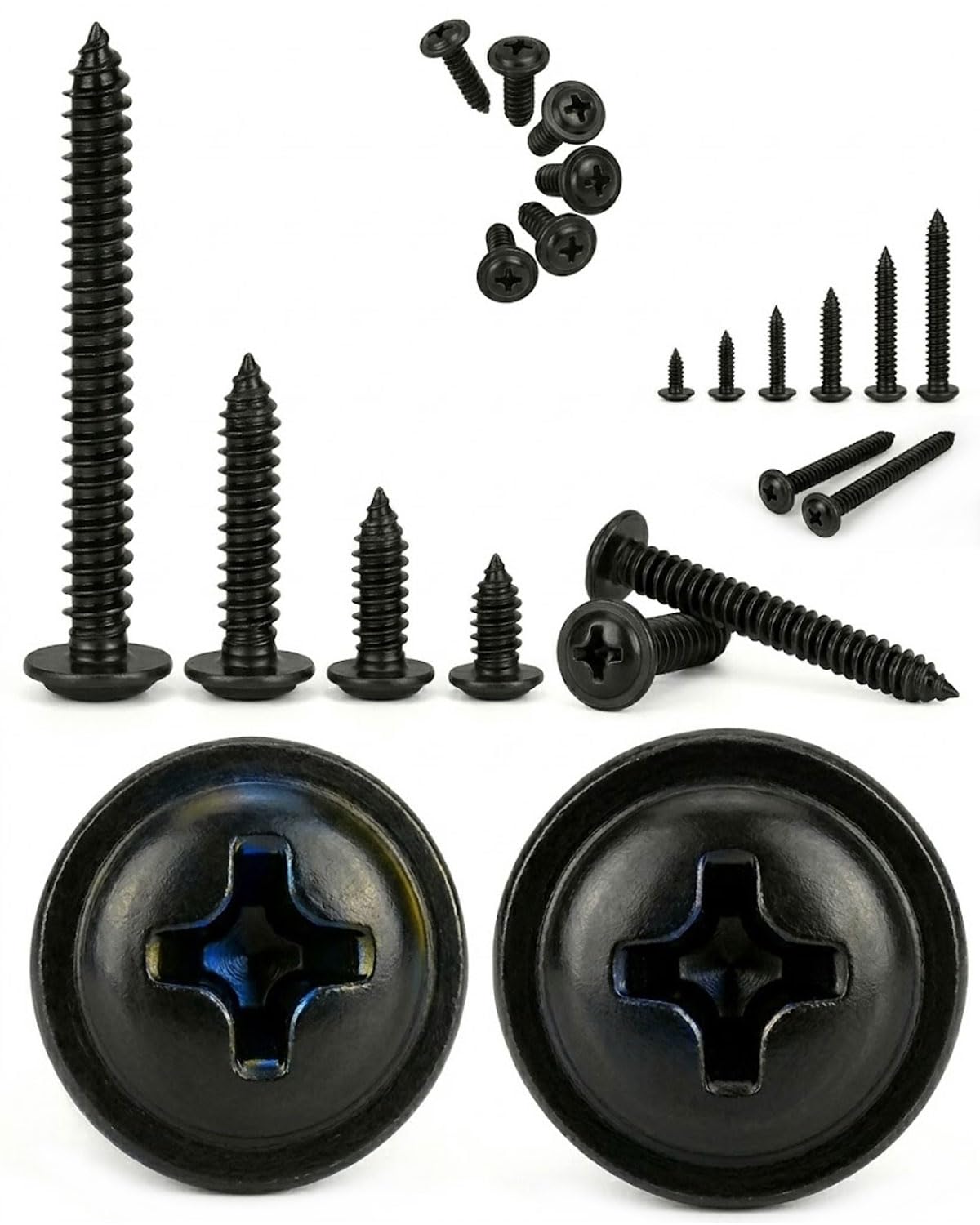 IMSCREWS 400 Pcs M2.3 x 5mm Black Self Tapping Screws, 304 Stainless Steel Phillips Pan Washer Head, Natural Black No Peeling, Type A Point for Metal/Wood/Plastic - image 4