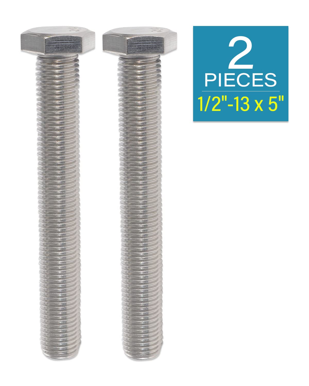 IMScrews Hex 1/2-13 x 5 Long Machine Screws, 304 Stainless Steel Bolts, Pack of 2 - image 2