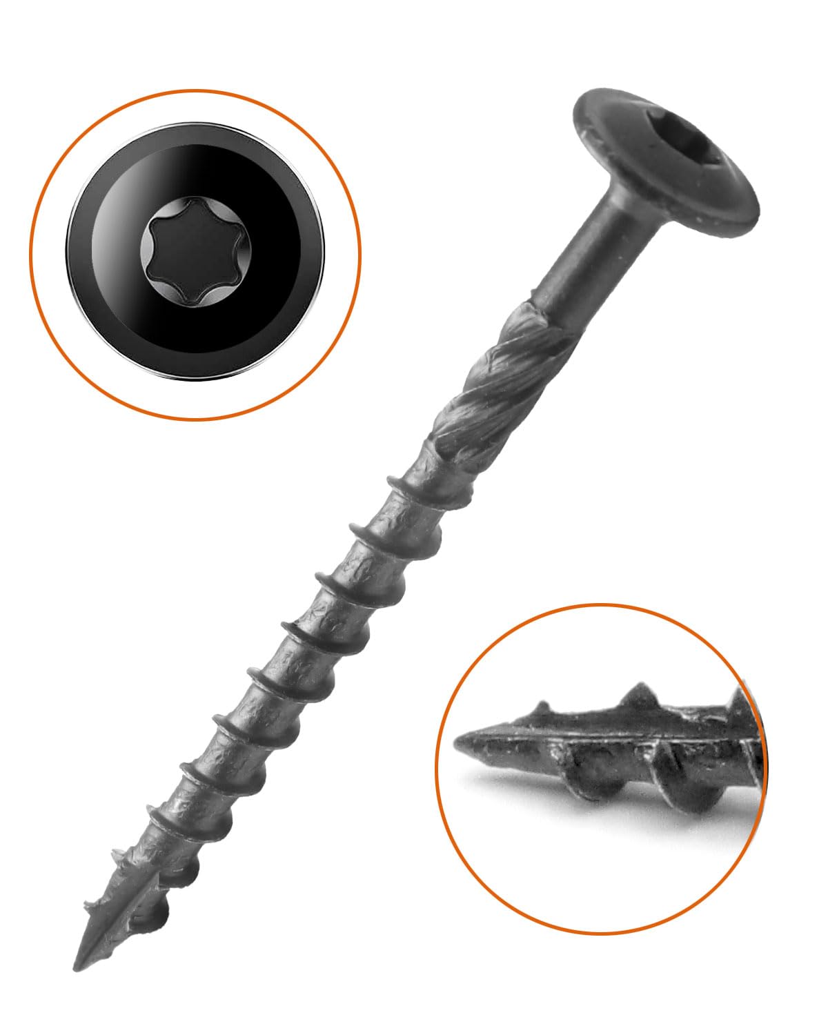 #14 x 3" Black IMSCREWS Wood Deck Screws - T30 Star Drive with Large Washer Head - Rust-Resistant Outdoor Deck Screws for Timber, Log, and Landscaping Wood Projects Pack of 25 - image 4