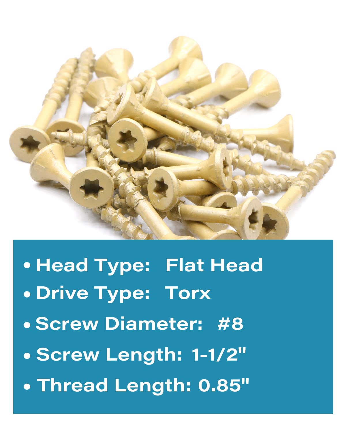 Deck Screws #8 x 1-1/2 Inch, Exterior Wood Screws, Flat Torx Drive  Head, Partially Threaded, Tan Coated Carbon Steel, Pack of 25 by IMScrews - image 3
