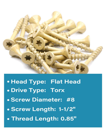 Deck Screws #8 x 1-1/2 Inch, Exterior Wood Screws, Flat Torx Drive  Head, Partially Threaded, Tan Coated Carbon Steel, Pack of 25 by IMScrews - image 3