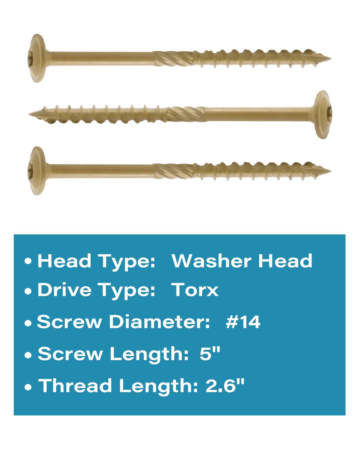 #14 x 5" Tan IMSCREWS Wood Deck Screws - T30 Star Drive with Large Washer Head - Rust-Resistant Outdoor Deck Screws for Timber, Log, and Landscaping Wood Projects Pack of 25 - image 3