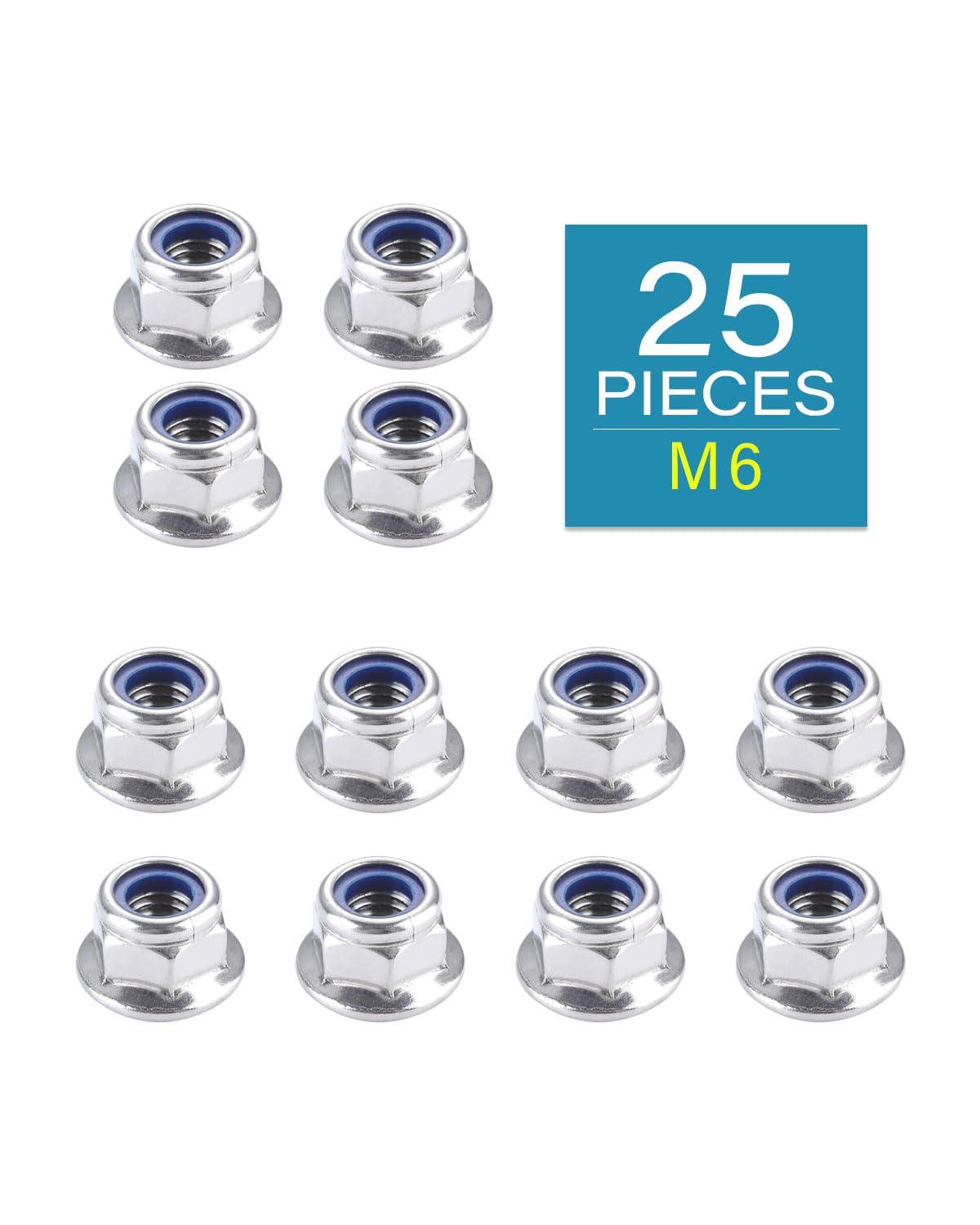 IMScrews M6-1.0 Stainless Steel Hex Flange Nuts with Nylon Lock, DIN6926 Locking Nuts with Integrated Washer, Corrosion Resistant Hardware, Pack of 25 - image 2