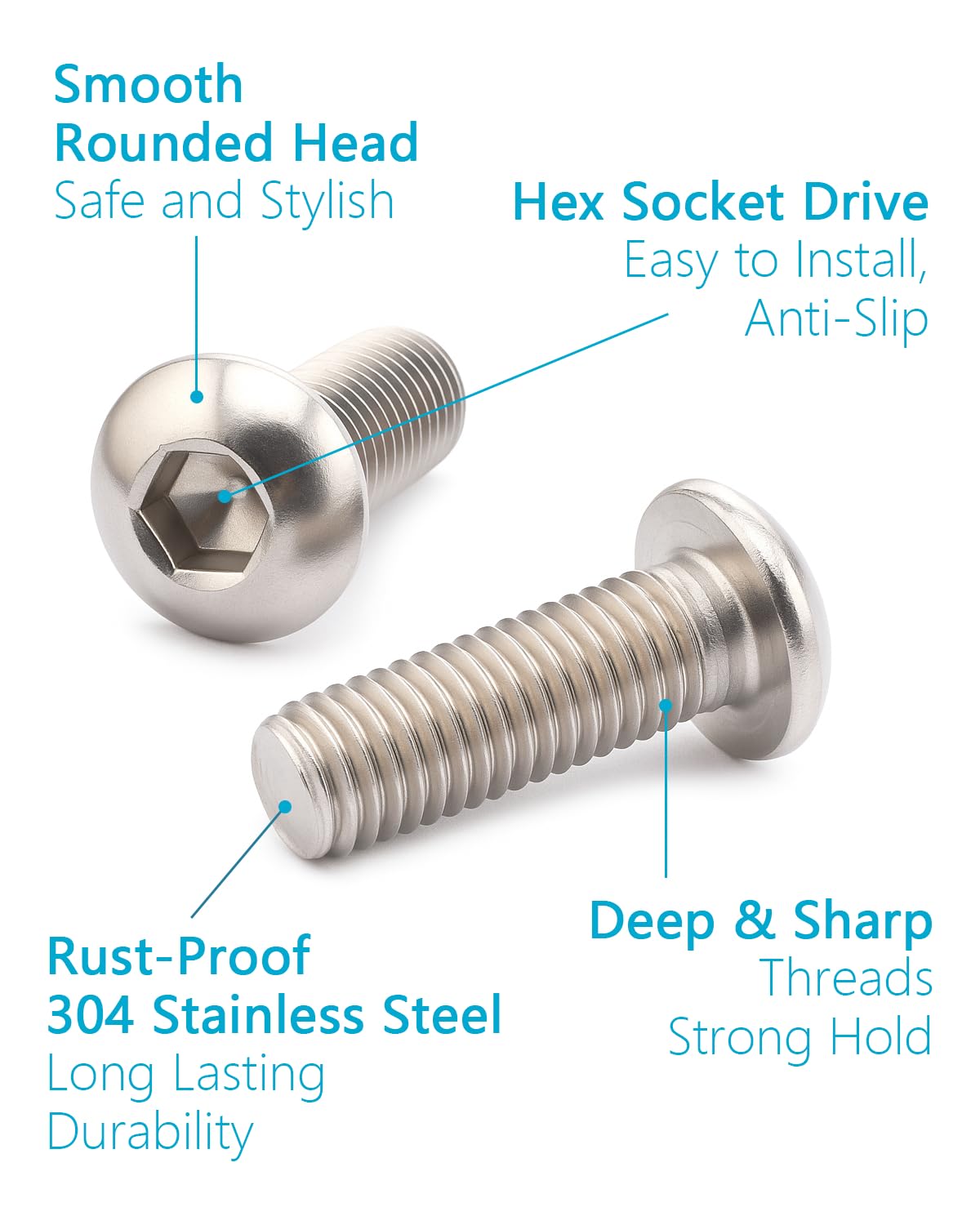 IMScrews 1/4"-20 x 2" Button Head Socket Cap Screws, 304 Stainless Steel, Hex Allen Drive, 25-Pack - image 2