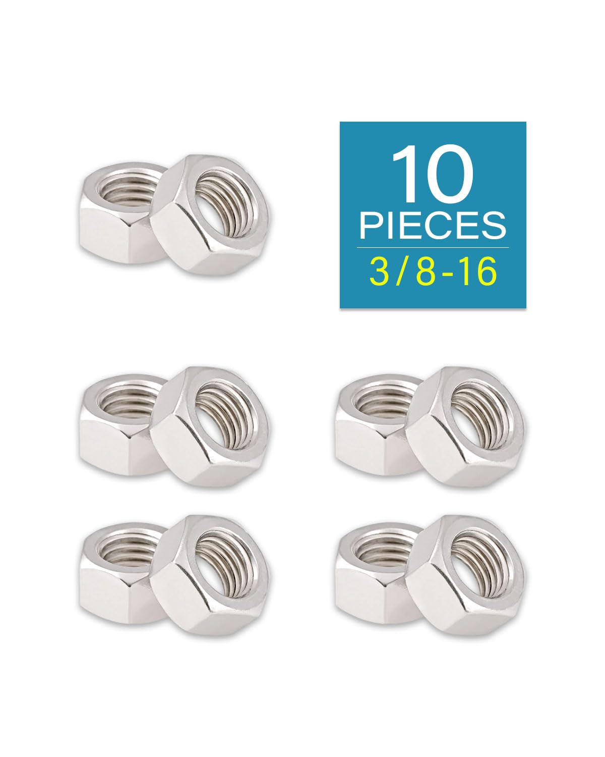 3/8-16 Hex Nuts - IMScrews 304 Stainless Steel Hardware Hex Nuts - Durable and Rust-Resistant Fasteners for Home Repairs and Professional Projects Pack of 10 - image 2