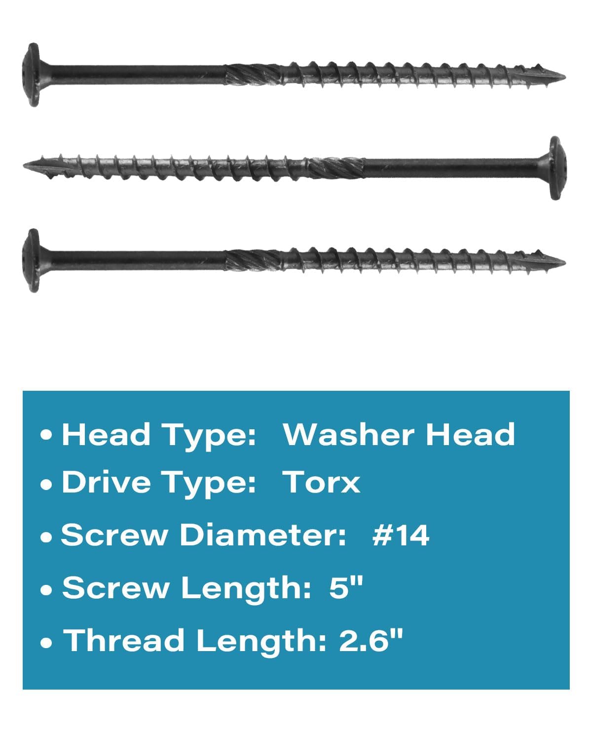 IMSCREWS #14 x 5 inch Black Wood Deck Screws Epoxy Coated Carbon Steel T30 Star Drive Large Washer Head Timber Screws Heavy Duty Structural Fasteners 25 Pack - image 3