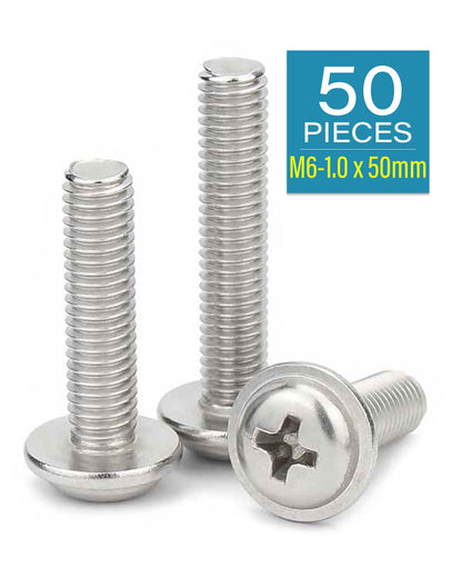 M6-1.0 x 2" Phillips Pan Washer Head Machine Screws, 304 Stainless Steel Bolts by IMScrews - Pack of 50 - image 2
