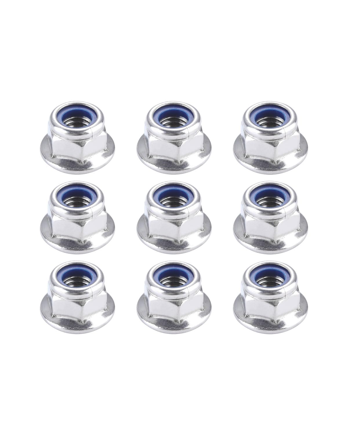 IMScrews M8-1.25 Flange Nuts, 304 Stainless Steel Hex Flange Locking Nuts with Integrated Washer Base, Blue Nylon Self-Locking, Corrosion Resistant, Pack of 10