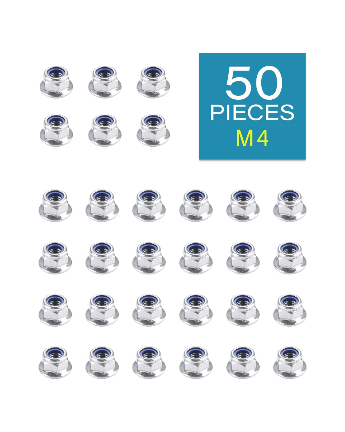 IMScrews M4 x 0.7 Flange Lock Nuts, 304 Stainless Steel Hex Nuts with Integrated Washer Base, DIN6926 Nylon Insert Lock Nuts for Vibration Resistance and Corrosion Protection, Pack of 50 - image 2