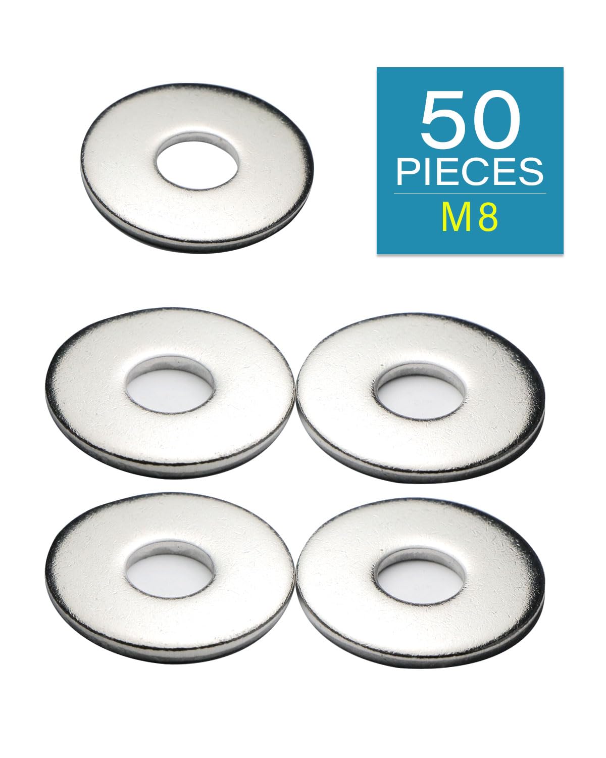 IMScrews M8 Extra Large Flat Washers - 304 Stainless Steel Washers GB5287 - Heavy-Duty Hardware for Superior Load Distribution - Pack of 50 - image 2