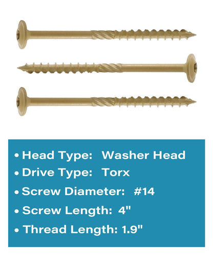 #14 x 4" Tan IMScrews Wood Deck Screws - T30 Star Drive with Large Washer Head - Rust-Resistant Outdoor Deck Screws for Timber, Log, and Landscaping Wood Projects Pack of 25 - image 3