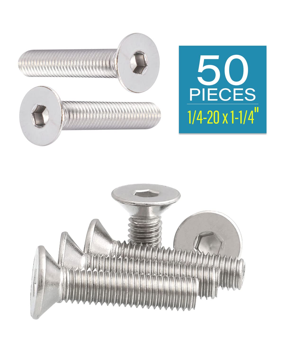 IMScrews 1/4-20 x 1-1/4" 304 Stainless Steel Flat Allen Head Machine Screws, Pack of 50 - image 2