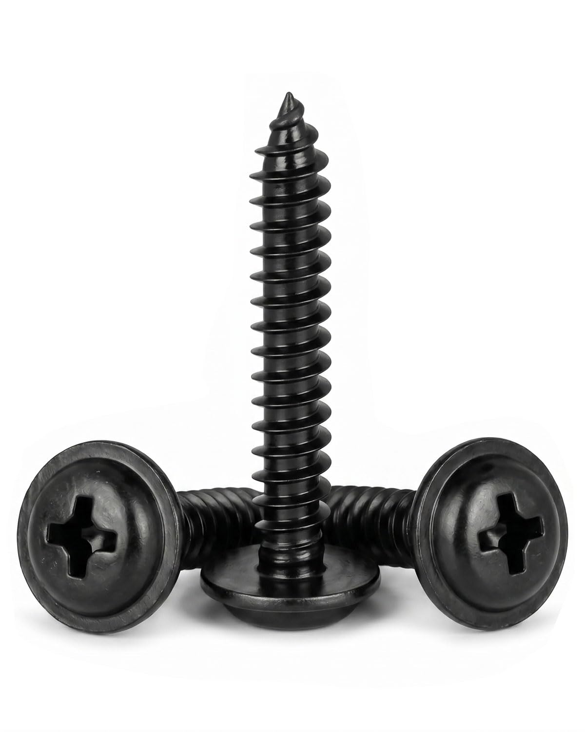 IMSCREWS 200 Pcs M3 x 10mm Black Self Tapping Screws, 304 Stainless Steel Phillips Pan Washer Head, Natural Black No Peeling, Type A Point for Metal/Wood/Plastic - image 2