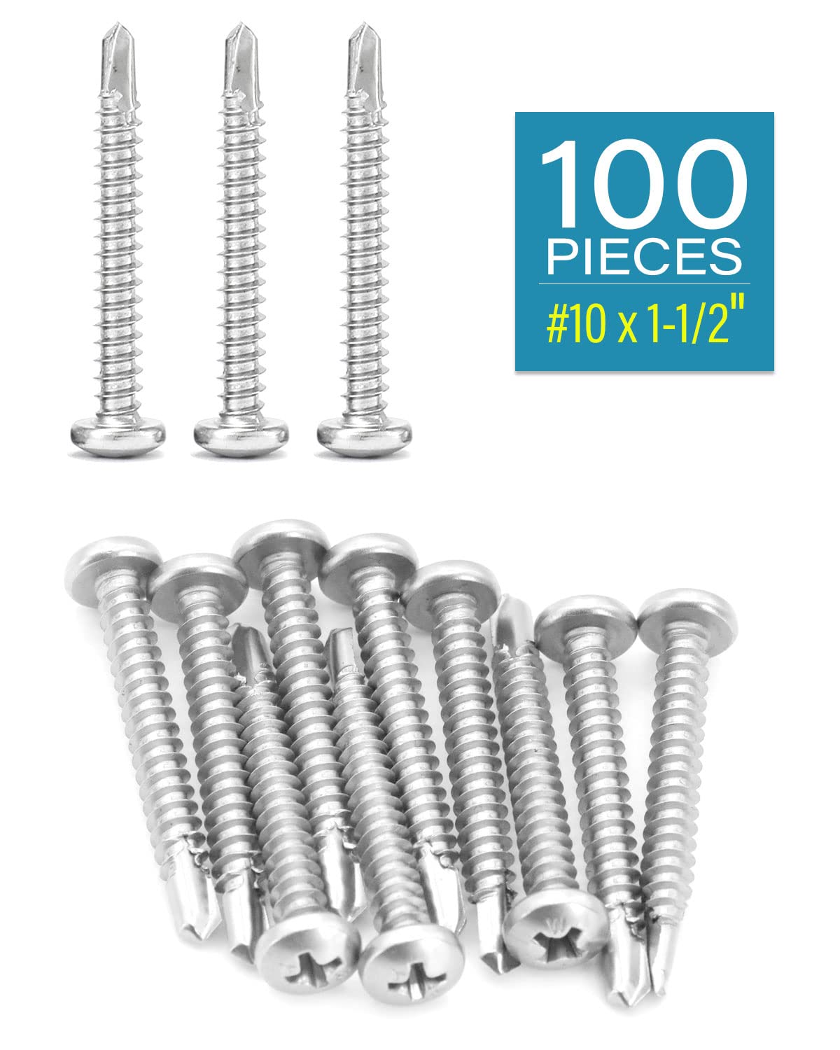 IMScrews #10 x 1-1/2" Self Tapping Pan Phillips Head Screws, 410 Stainless Steel, Pack of 100 - image 2