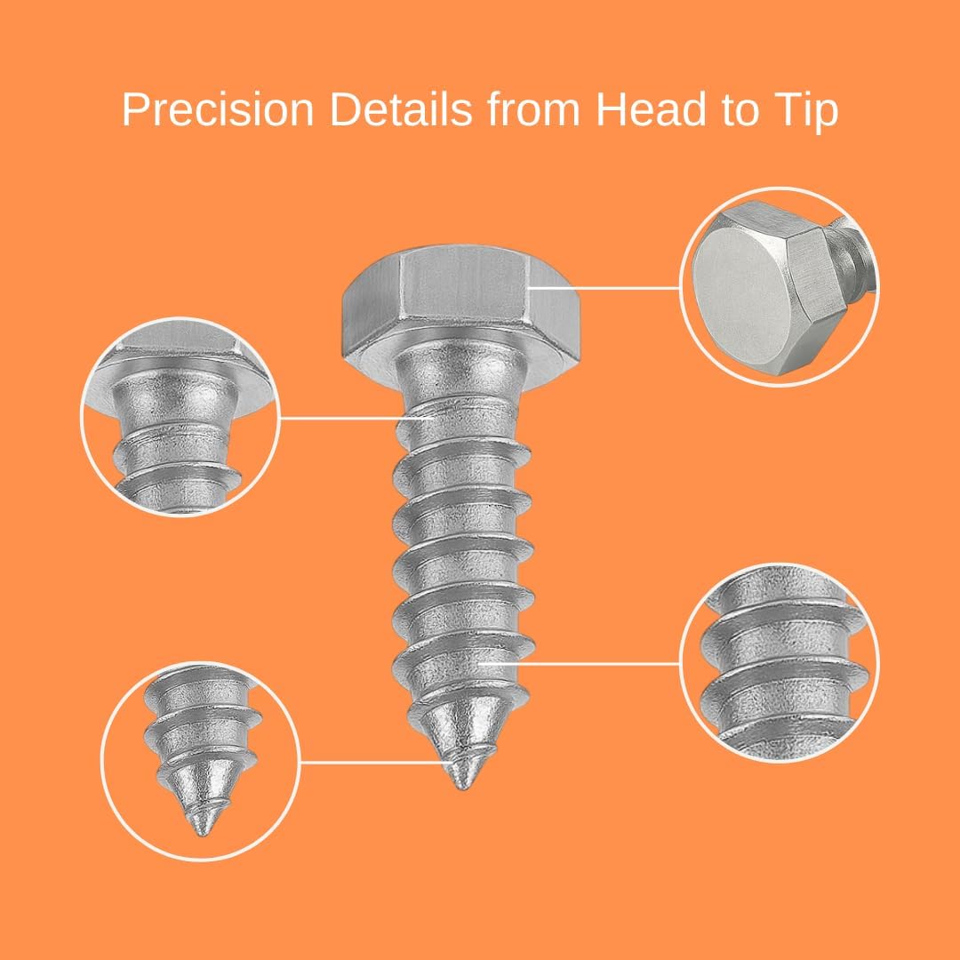 IMSCREWS 1/2  x 1-1/4  Hex Head Lag Screws, 304 Stainless Steel, Fully Threaded Heavy Duty Wood Screws for Post Bases & Brackets, 10   pcs - image 2