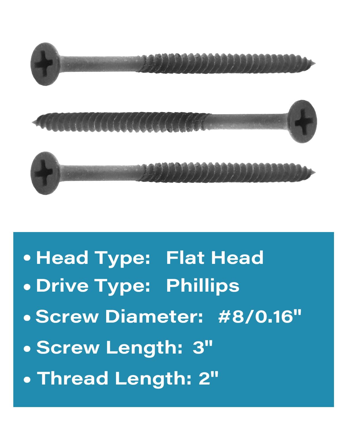 3 Inch Drywall Screws - IMScrews #8 x 3" Phillips Carbon Steel Flat Head Sharp Point Wood Screws, 50-Pack, Gray Phosphate Fine Thread - image 3