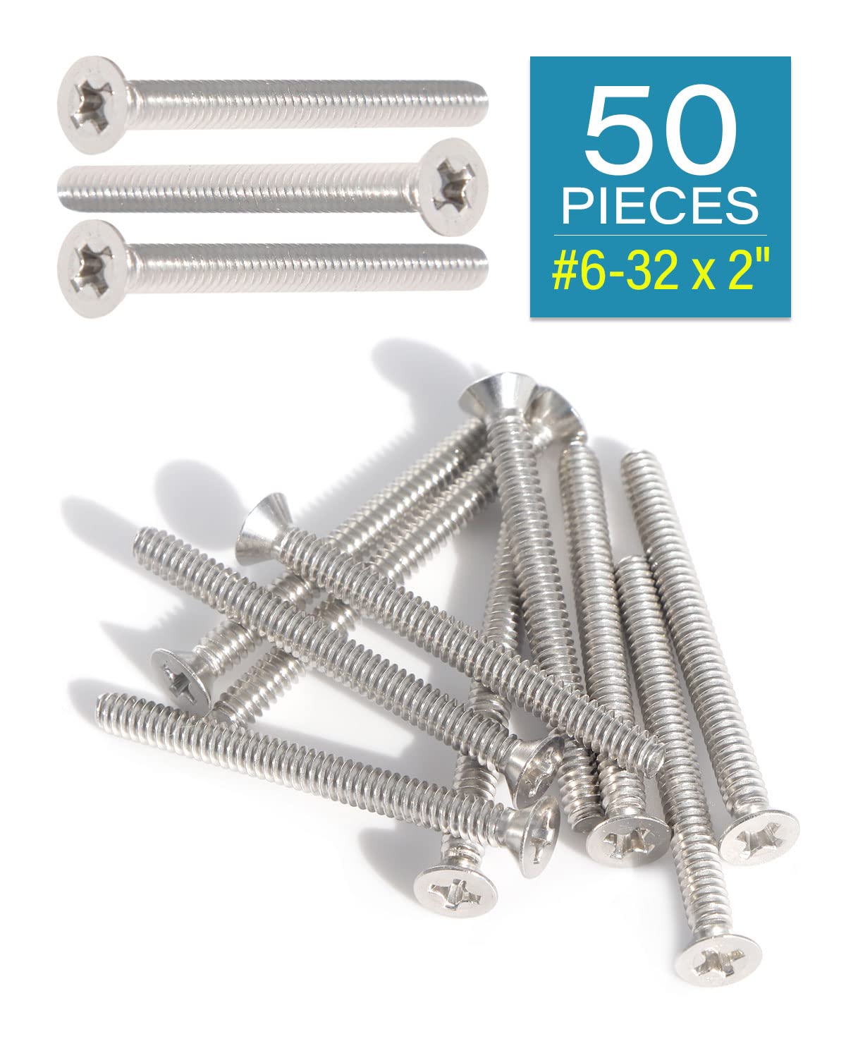 IMScrews #6-32 x 2" Phillips Flat Head Machine Screws, 304 Stainless Steel Bolts, Pack of 50 - image 2