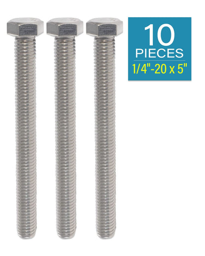 IMScrews Hex 1/4-20 x 5" Long Machine Screws, 304 Stainless Steel Bolts, Pack of 10 - image 2