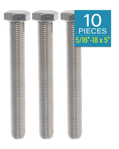 IMScrews Hex 5/16-18 x 5" Long Machine Screws, 304 Stainless Steel Bolts, Pack of 10 - image 2
