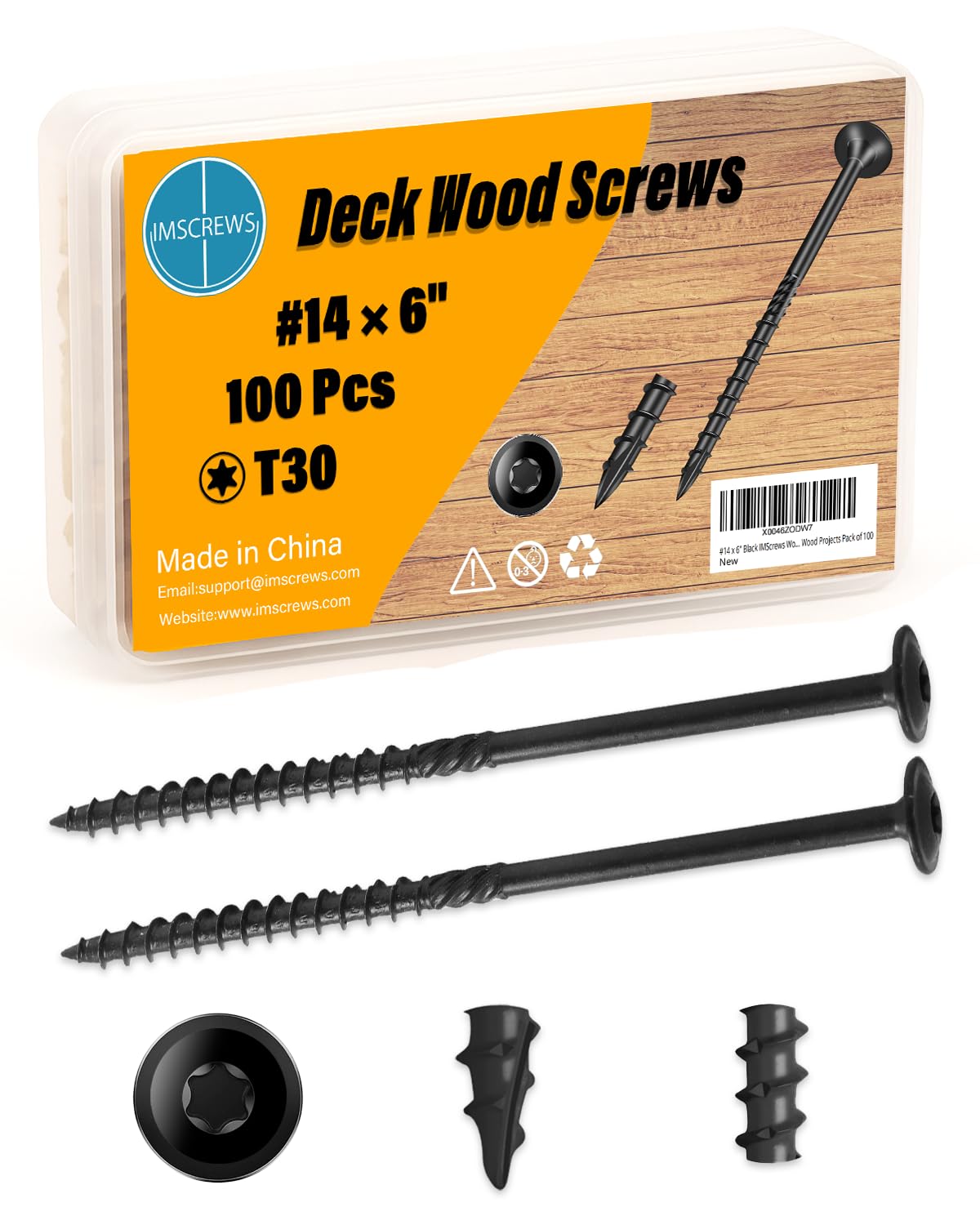 6 Inch Heavy-Duty Outdoor Deck Screws, 100Pcs Star Drive Wood Screws with Large Washer Head, Rust Resistant Screws for Timber, Log, and Landscaping Wood (#14 x 6 Black by IMSCREWS)