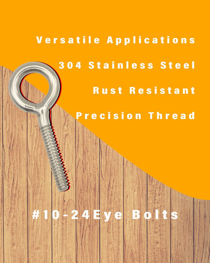 IMSCREWS 10Pcs #10-24 x 1.8" (46mm) Eye Bolts, 304 Stainless Steel Welded Closed Loop Eyelet, Burr-Free Machine Thread Fasteners for Light Rigging, Indoor & Outdoor - image 7