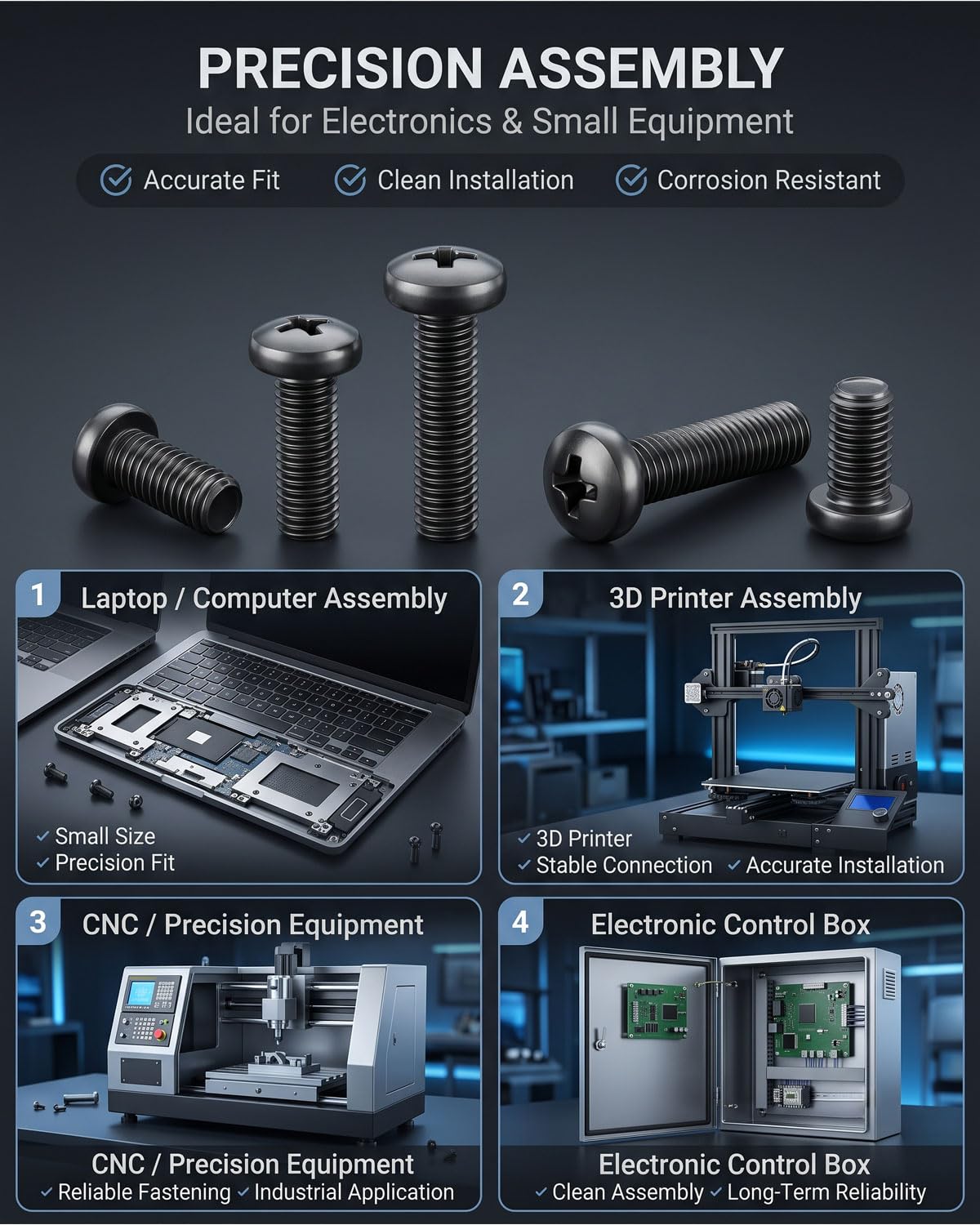IMSCREWS M5-0.8 x 12mm 100 Pcs Black Phillips Pan Head Machine Bolts 304 Stainless Steel Metric Screws Fully Threaded for Automotive Furniture - image 4