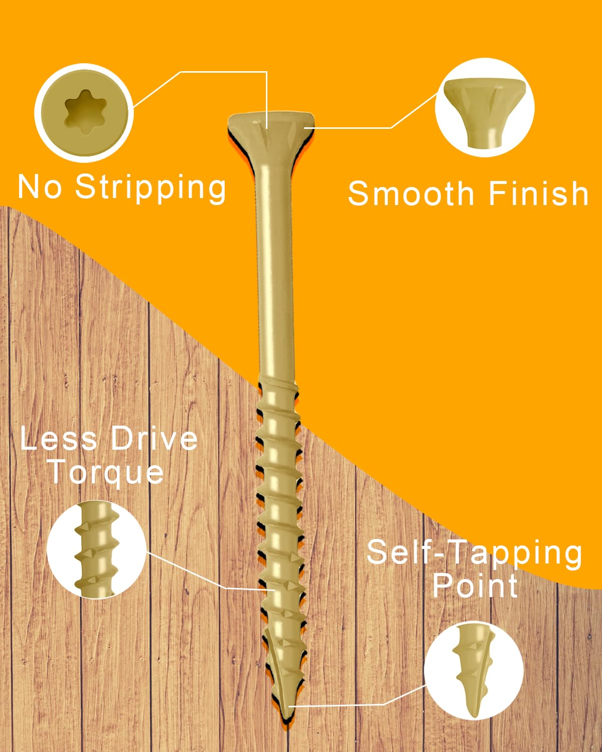 IMSCREWS 5 Inch Deck Screws, #10 Exterior Wood Screws (200 Pcs) with Storage Box, Tan Epoxy Coated Carbon Steel, T25 Star Drive, Coarse Thread, Rust Resistant for Outdoor Use (Bit Not Included) - image 3