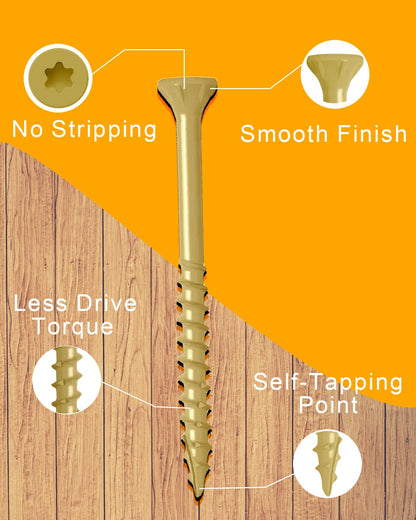 IMSCREWS 5 Inch Deck Screws, #10 Exterior Wood Screws (200 Pcs) with Storage Box, Tan Epoxy Coated Carbon Steel, T25 Star Drive, Coarse Thread, Rust Resistant for Outdoor Use (Bit Not Included) - image 3