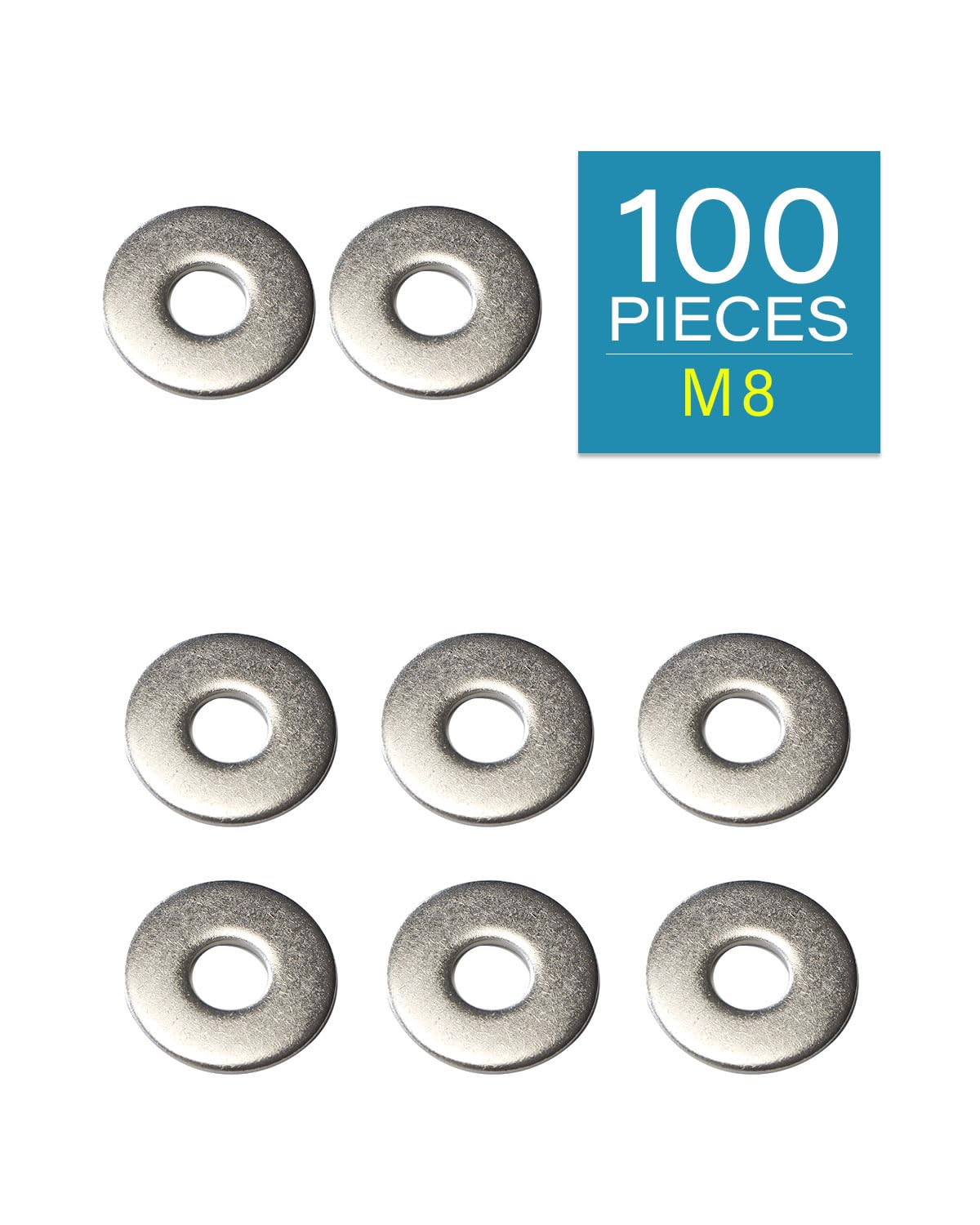 IMSCREWS M8 Large Flat Washers, 100 Pack 304 Stainless Steel Fender Washers DIN 9021, 23.6mm OD Heavy Duty Rust Resistant Flat Metal Washers for M8 Bolts, Screws, Marine & Deck - image 2