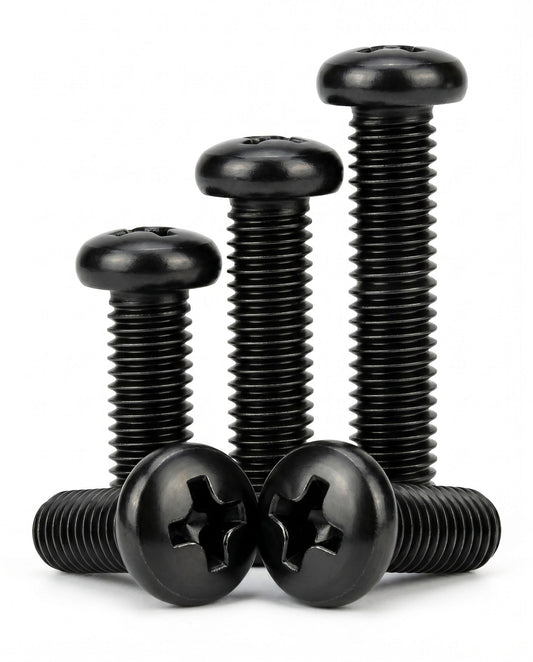 IMSCREWS M4-0.7 x 12mm 100 Pcs Black Phillips Pan Head Machine Bolts 304 Stainless Steel Metric Screws Fully Threaded for Automotive Furniture
