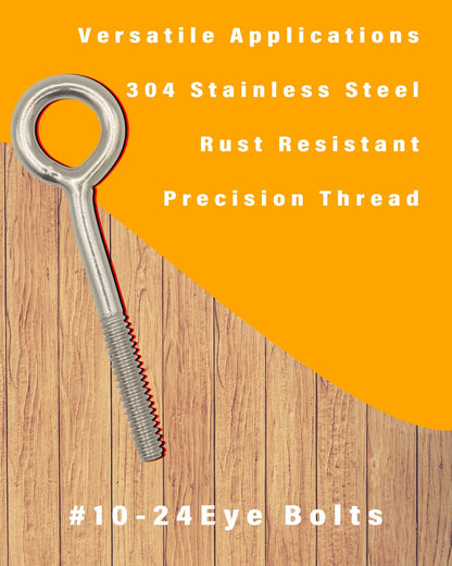 304 Stainless Steel Eye Bolts #10-24, 4.0x18x65mm, Pack of 10 ¨C Heavy Duty, Rust-Resistant, for Industrial, Marine, and Outdoor Applications by IMSCREWS - image 7