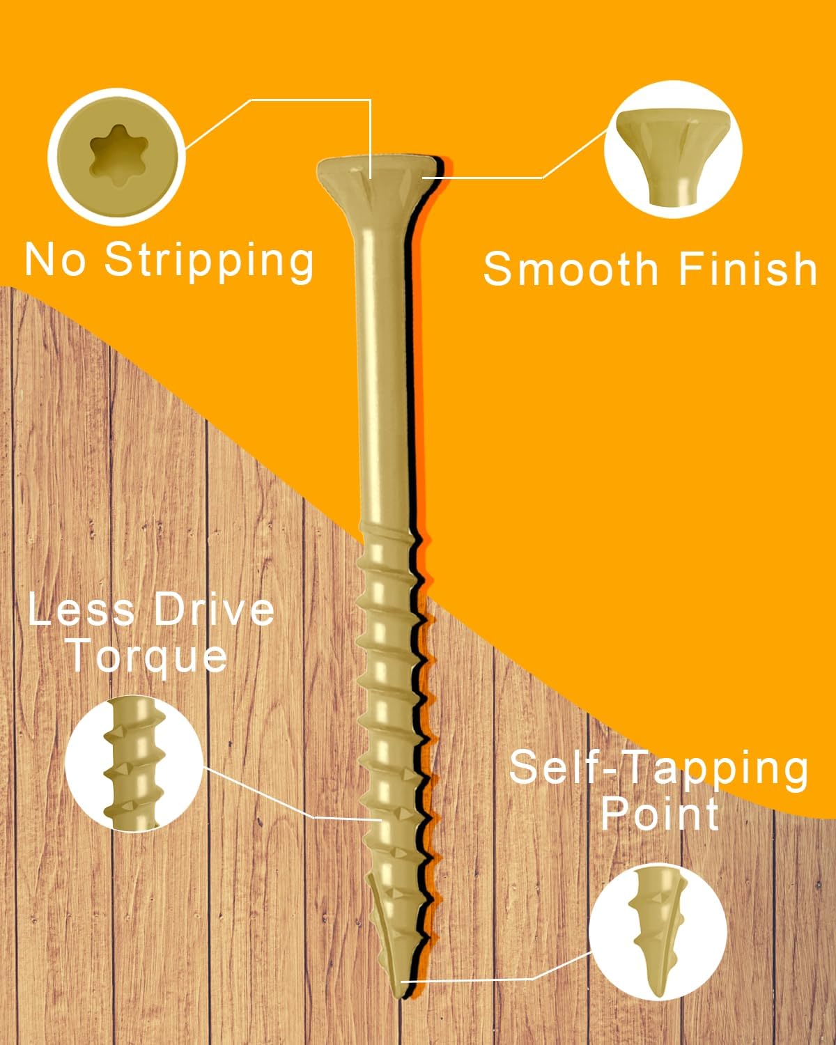 IMSCREWS #10 x 5 Inch Deck Screws Exterior Wood Screws Tan Coated Carbon Steel Star Drive T25 Coarse Thread Partial Thread with Type 17 Point 125 Pack - image 3