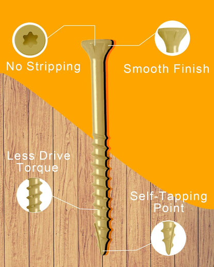 IMSCREWS #10 x 5 Inch Deck Screws Exterior Wood Screws Tan Coated Carbon Steel Star Drive T25 Coarse Thread Partial Thread with Type 17 Point 125 Pack - image 3