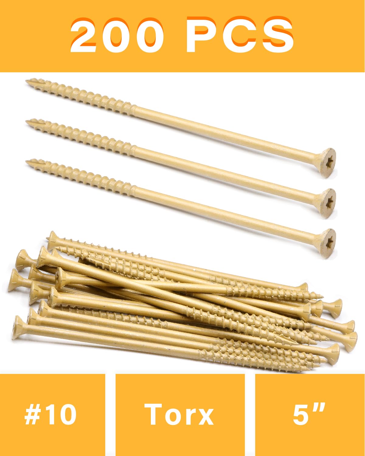 IMSCREWS 5 Inch Deck Screws, #10 Exterior Wood Screws (200 Pcs) with Storage Box, Tan Epoxy Coated Carbon Steel, T25 Star Drive, Coarse Thread, Rust Resistant for Outdoor Use (Bit Not Included) - image 6