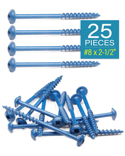 IMSCREWS 8 x 2-1/2 Inch Pocket Hole Screws 25 Pcs, Blue Epoxy Coated Exterior Wood Screws, No. 2 Square Drive Washer Head, Coarse Thread with Type 17 Point - image 2