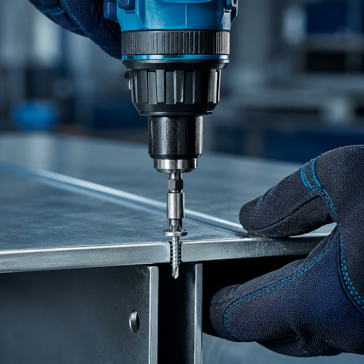 Installing a self drilling screw in sheet metal