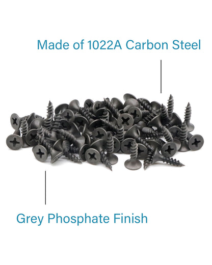 IMScrews 200pcs #6 x 5/8" Flat Head Phillips Drywall Screws Fine Thread Sharp Point Wood Screw, Carbon Steel 1022A, Gray Phosphate