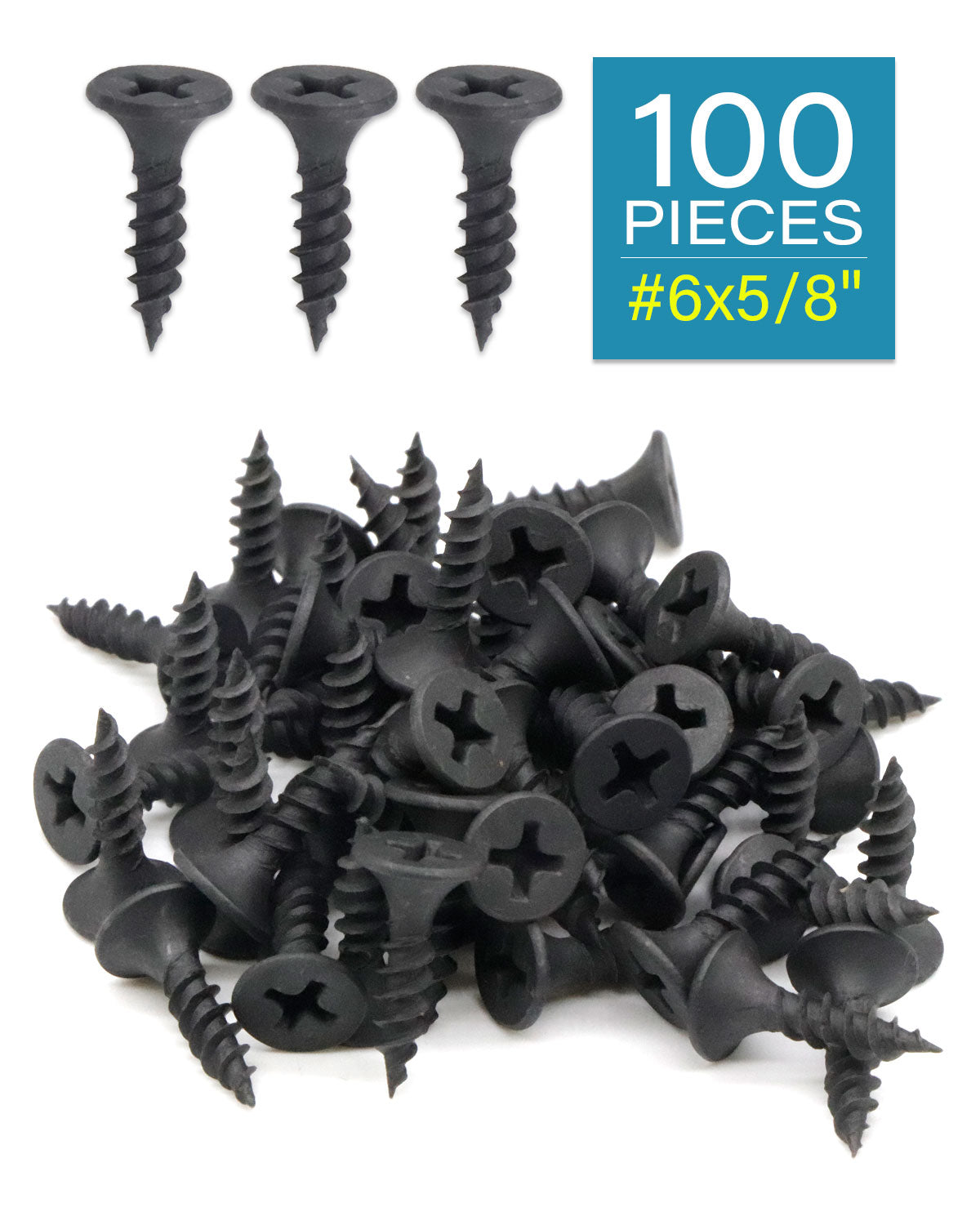 IMScrews 100шт #6 x 5/8" Шурупы для гипсокартона с плоской головкой и крестообразным шлицем Шуруп по дереву с тонкой резьбой и острым концом, углеродистая сталь 1022A, черный фосфат