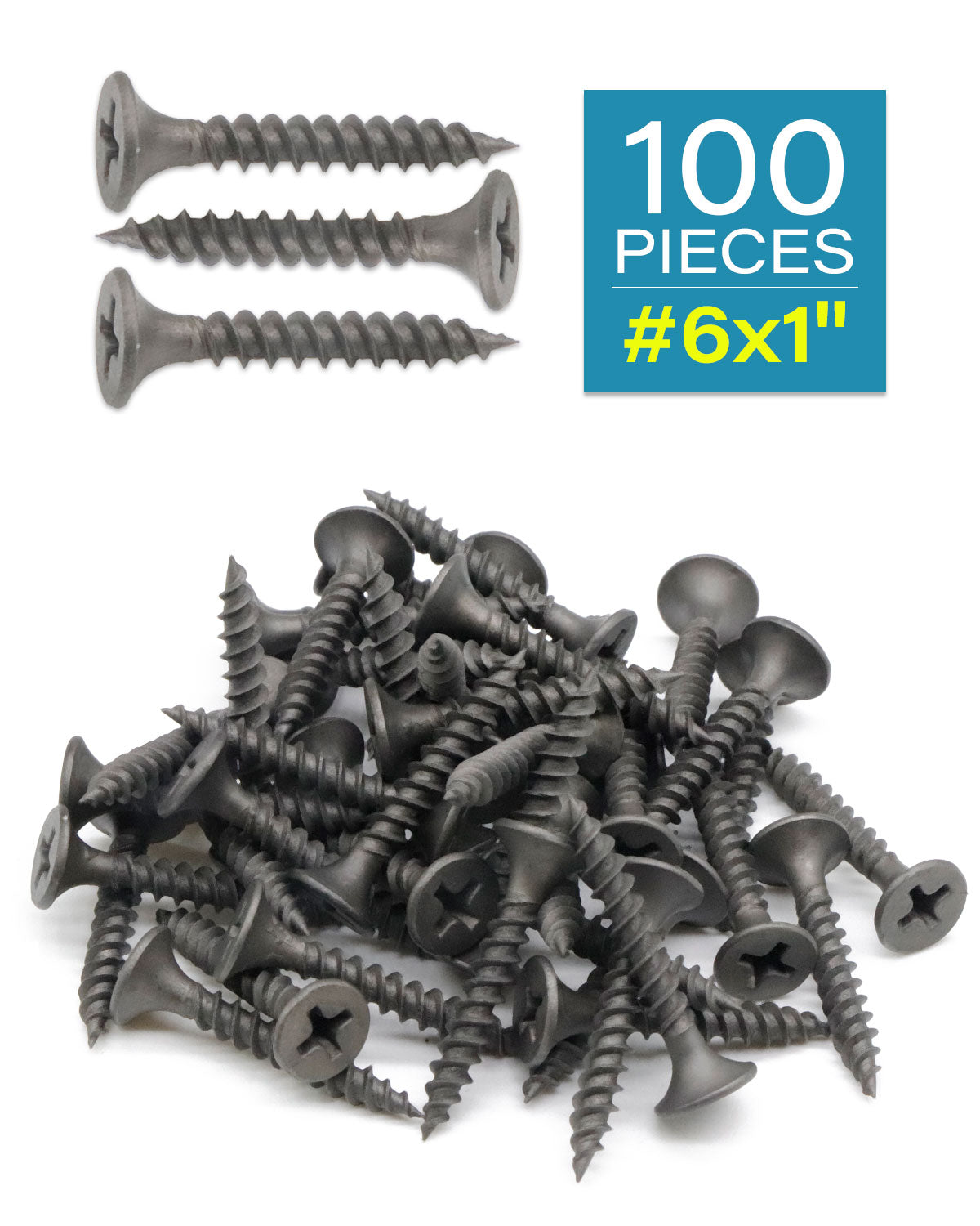 Flat Head Wood Screws, 100pcs #6 x 1 Inch Phillips Drywall Screws with Fine Thread, Self Tapping Screws for Metal, Sheet Rock, Timber, Outdoor Indoor Use, Carbon Steel Gray Phosphate by IMSCREWS
