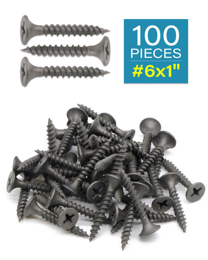 Flat Head Wood Screws, 100pcs #6 x 1 Inch Phillips Drywall Screws with Fine Thread, Self Tapping Screws for Metal, Sheet Rock, Timber, Outdoor Indoor Use, Carbon Steel Gray Phosphate by IMSCREWS