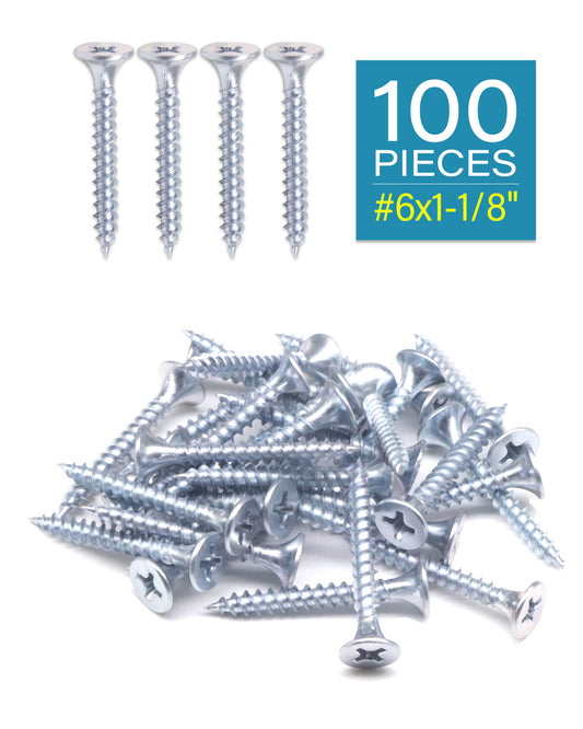 IMScrews 100шт #6 x 1-1/8" Шурупы для гипсокартона с плоской головкой Phillips с тонкой резьбой и острым концом Шуруп по дереву, углеродистая сталь 1022A, оцинкованный