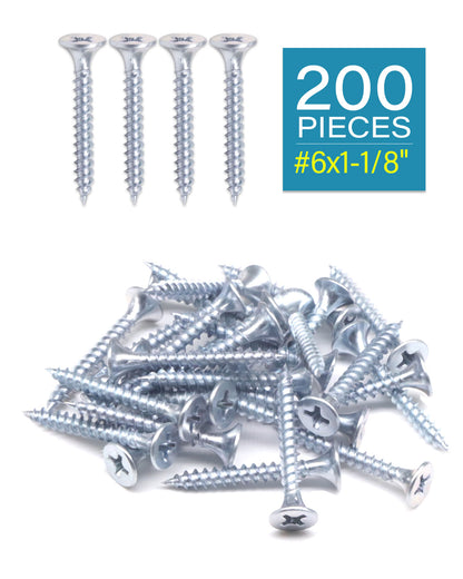 IMScrews 200pcs #6 x 1-1/8" Flat Head Phillips Drywall Screws Fine Thread Sharp Point Wood Screw, Carbon Steel 1022A, Zinc Coated